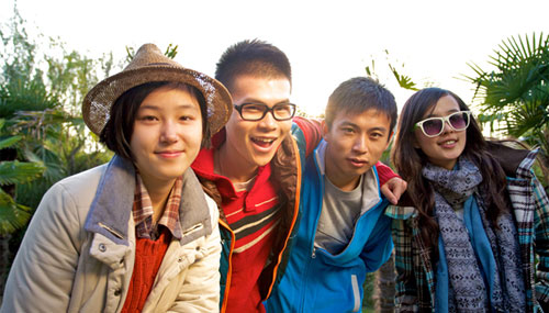 Asian young people hanging out together